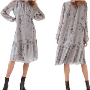 WILFRED Miriam Trapeze Dress in Dry Basil/Granite Blue Floral Size M Ruffled Hem